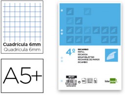 Recambio Liderpapel 4º 100h 60g/m² c/6mm. con margen 6 taladros